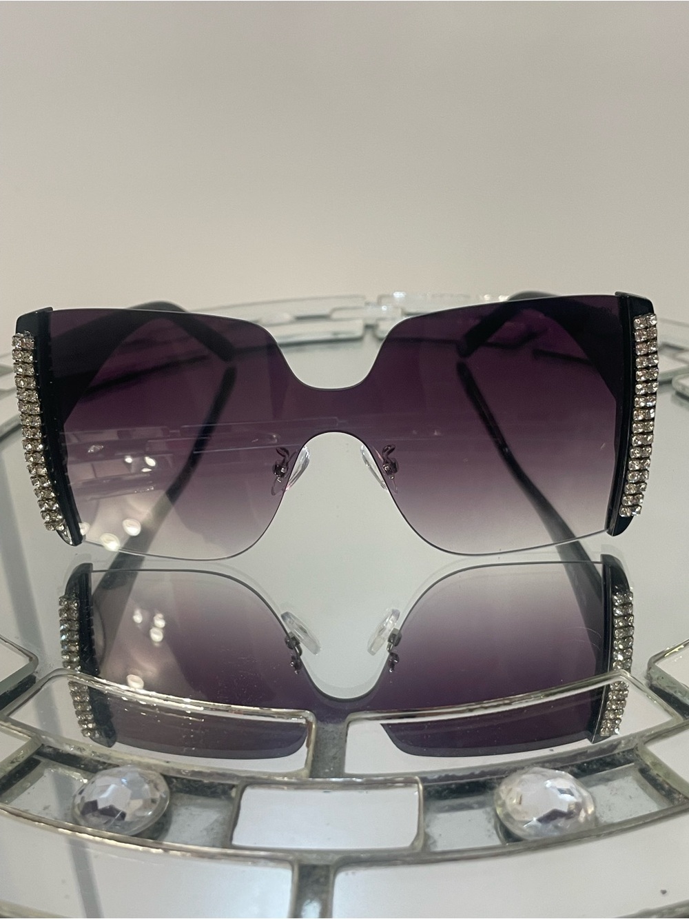 True Religion Sunglasses Women's Shield Black Frame with Rhinestones NWOT Cute!